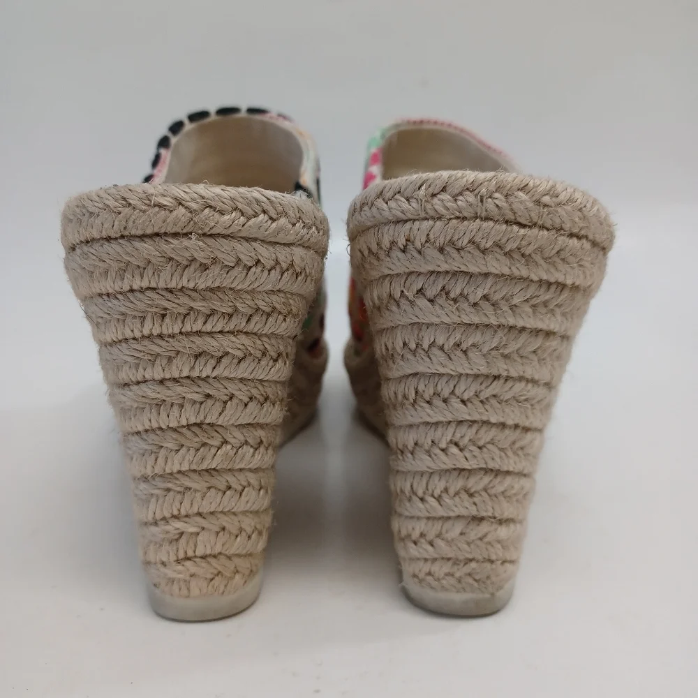 Toms Wedge Espadrilles Monica Open Toe Platform‎ Woven Boho Mules Womens size 9